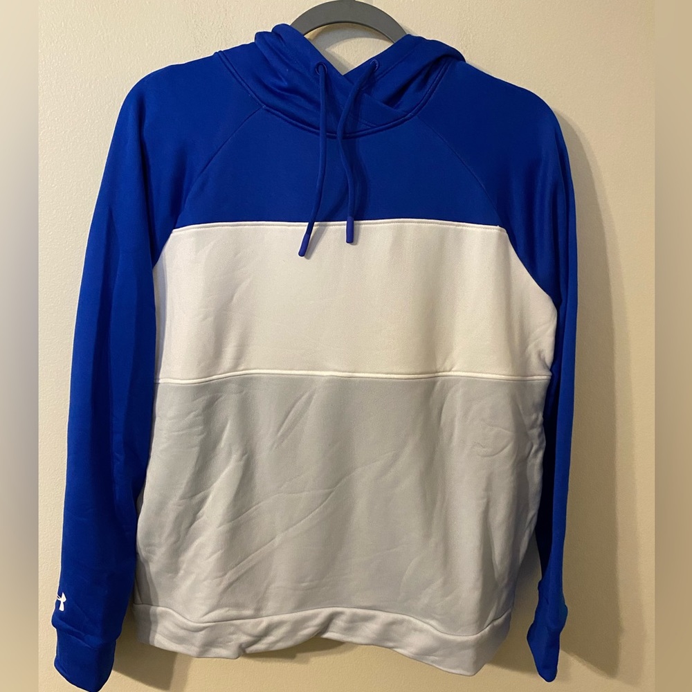 New NWT Under Armour Womens Qualifier Fleece Block Hoodie Blue White Size Medium
